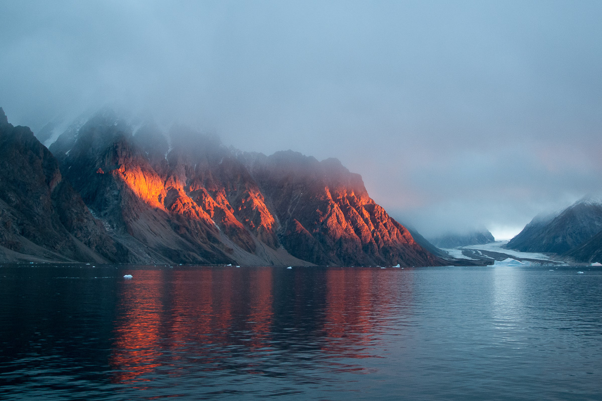 Evening light in Scoresby Sund, Greenland.