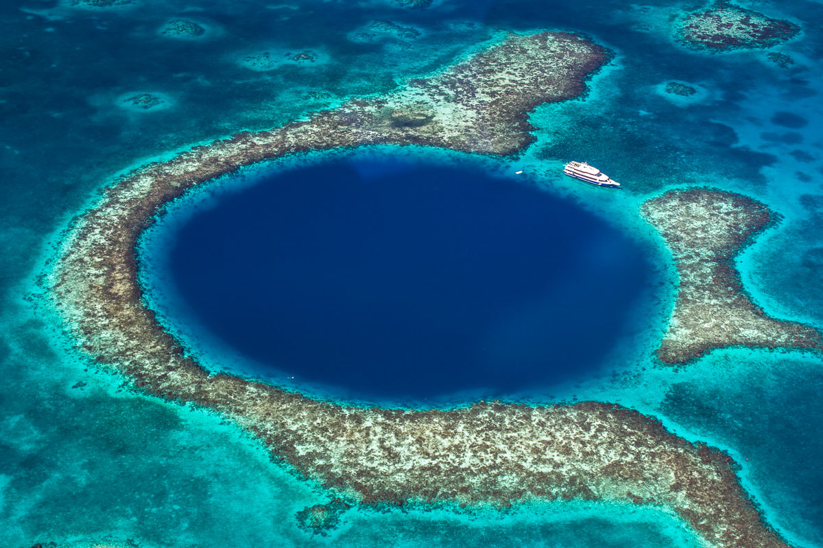 The spectacular Great Blue Hole in Lighthouse Reef, Belize.