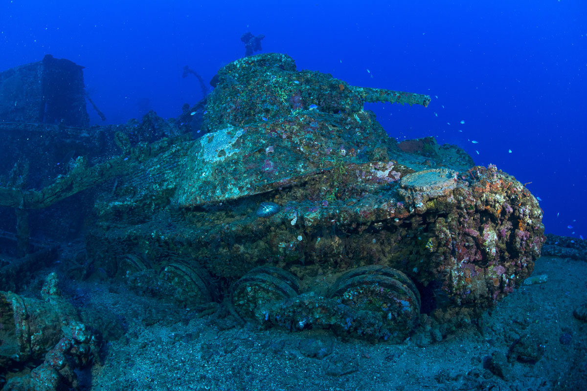 A tank on the deck of the San Francisco Maru, Chuuk
