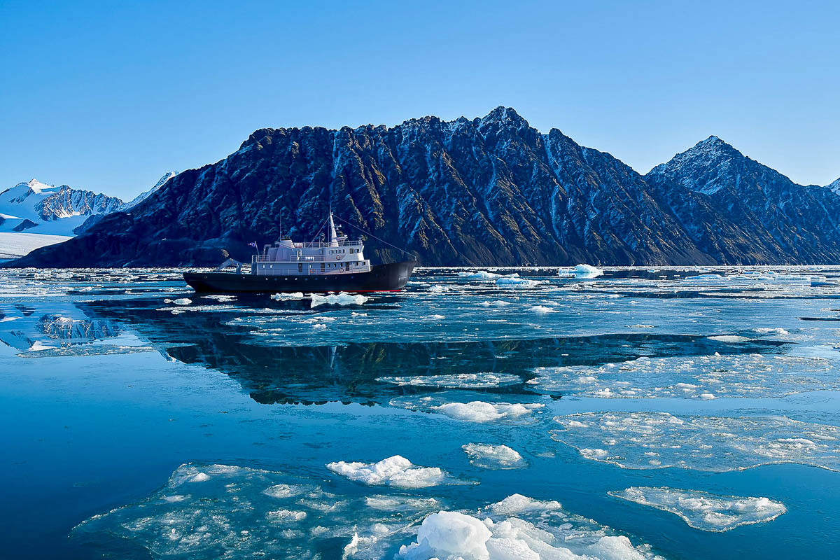 Balto sailing the coast of Greenland. Image courtesy of PolarQuest.