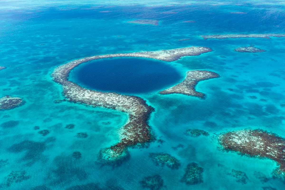 Aerial view of the Great Blue Hole, Lighthouse Reef, Belize