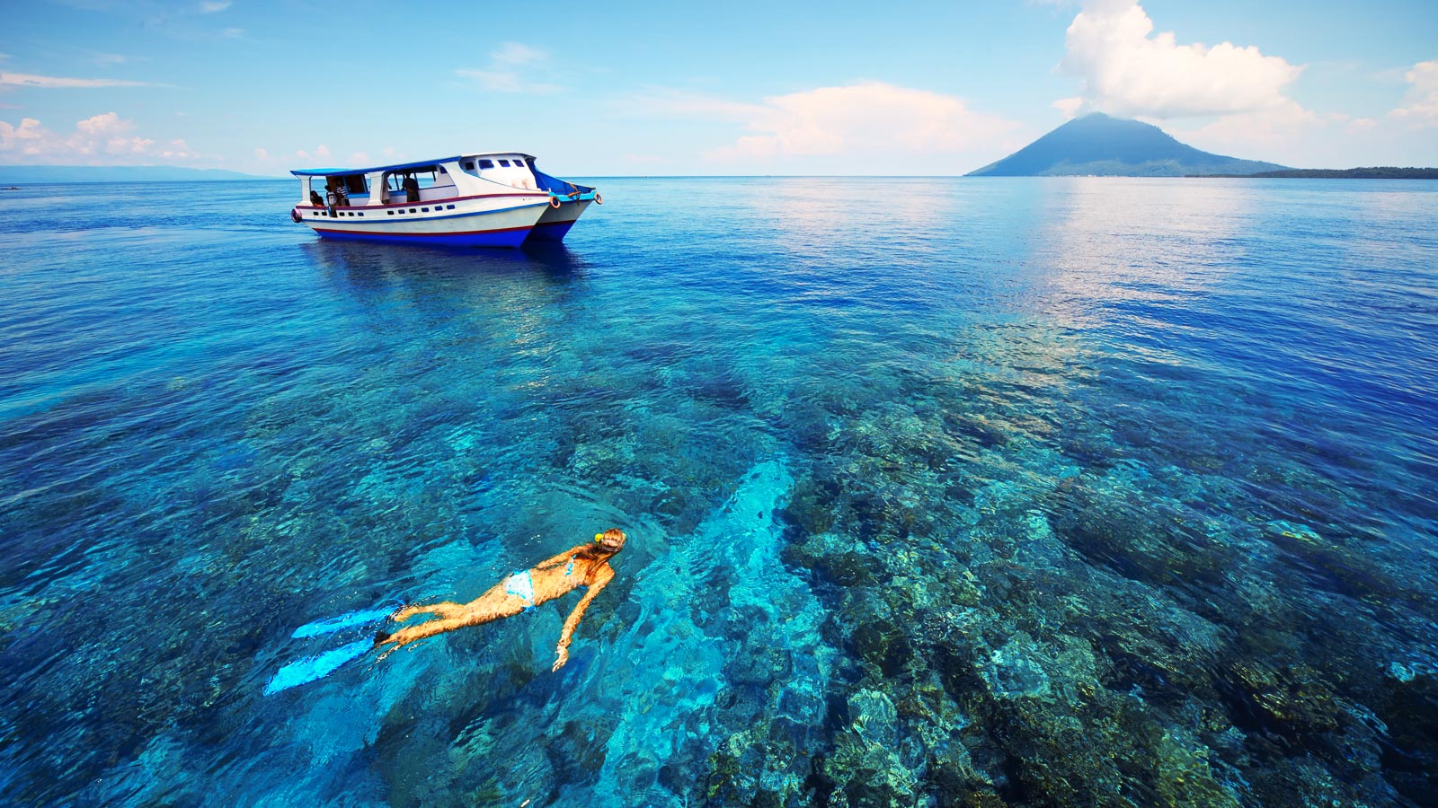 Snorkeller enjoying the crystal-clear waters of Bunaken