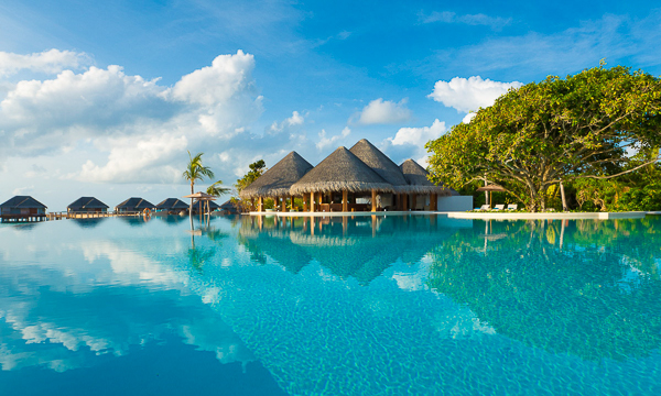 Dusit Thani's inviting infinity pool is one of the largest in the Maldives